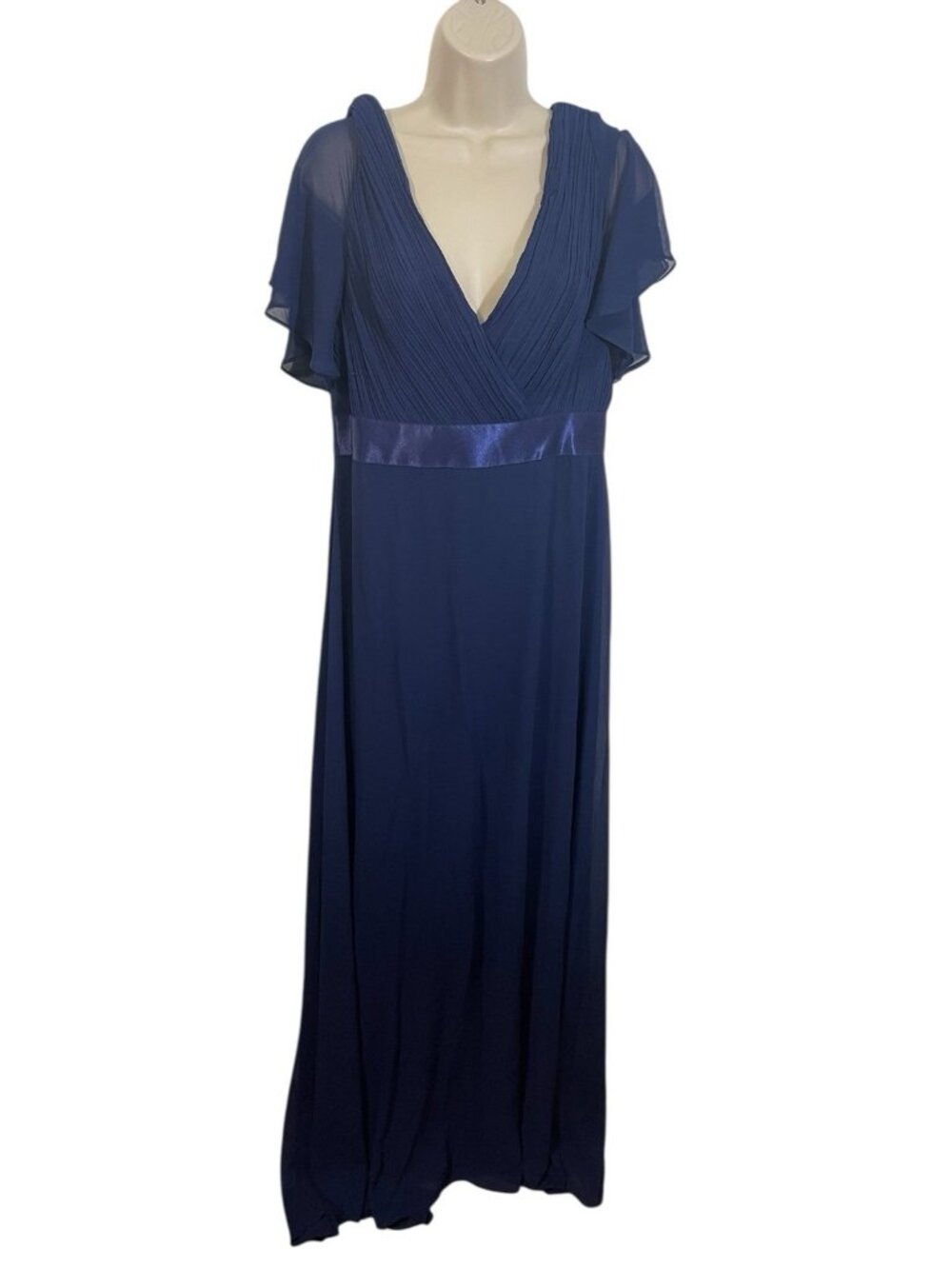 EVER PRETTY Women's Size US 14 Navy Blue Formal Maxi V-Neck Chiffon Dress